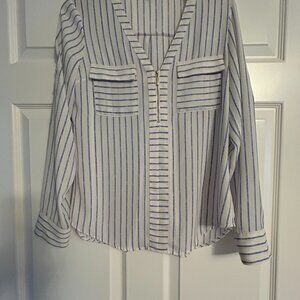 Express Portofino Shirt - Cream with Blue Striping Size Small